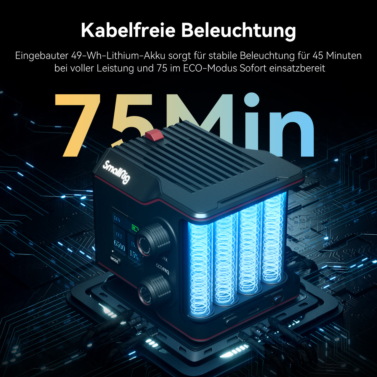 SmallRig R60B COB-LED-Video-Licht – 63 W, 2700–6500 K, CRI 97 – Akku, Schwarz