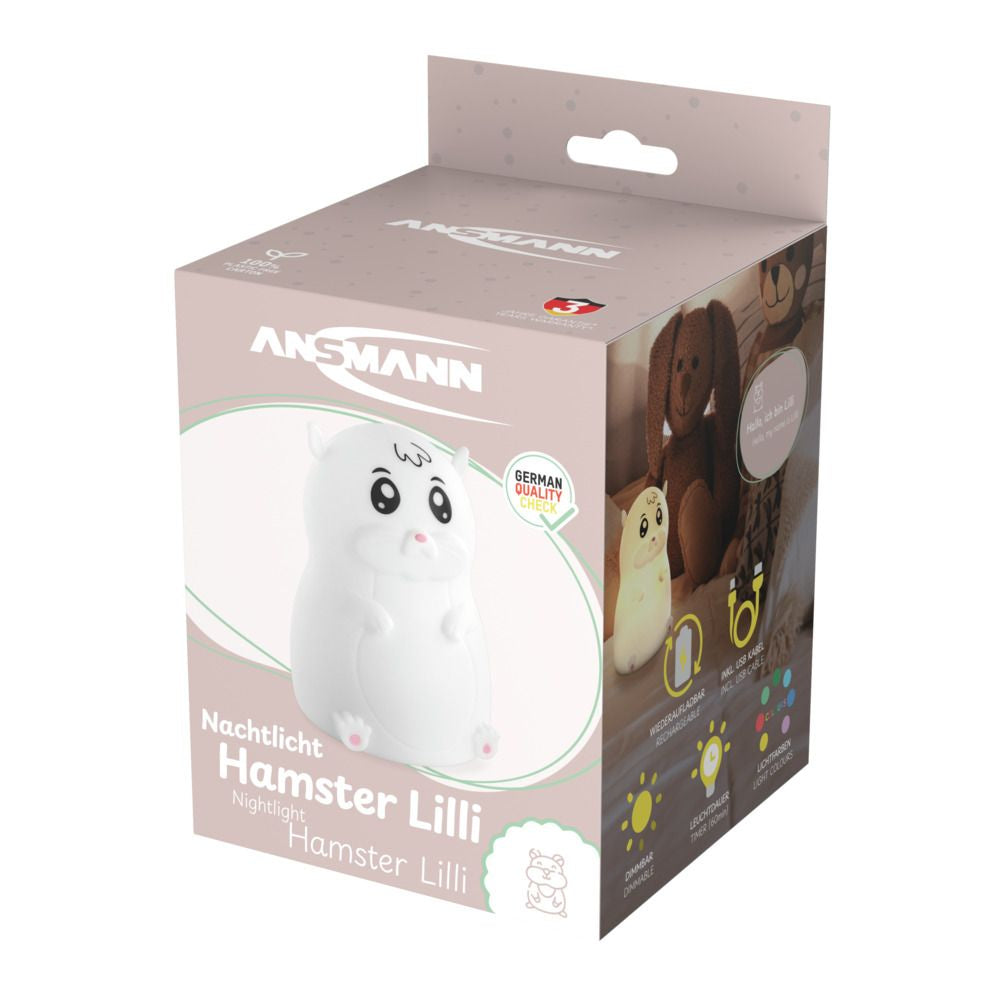 Ansmann Nachtlicht Hamster – 10 lm, mehrfarbig, Akku 4 h, IP20 – Weiss
