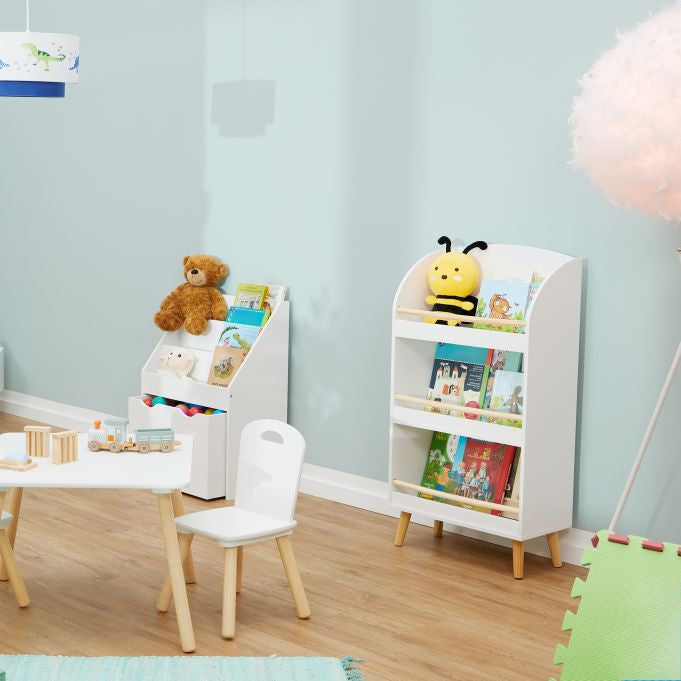Relaxdays Bücherregal – 3 Böden – 50 × 24 × 95,5 cm – 15 kg – weiss/hellbraun – Faserplatte/Holz