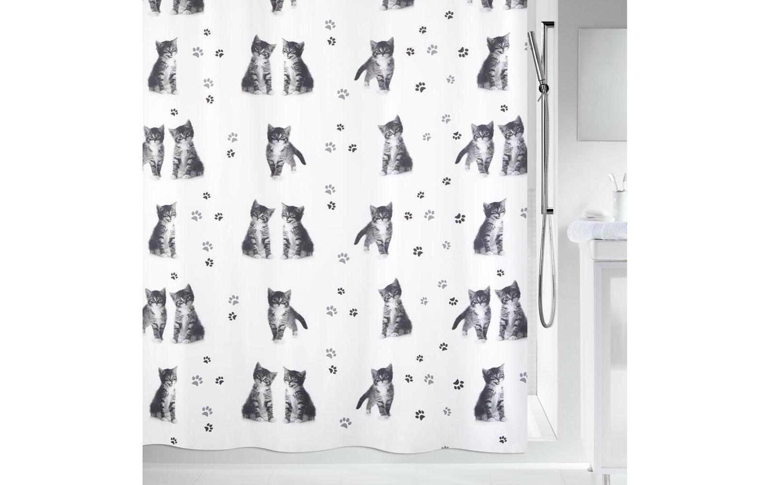 Spirella Duschvorhang Kitty – 180×200 cm, Polyester, mit Ringen, Grau