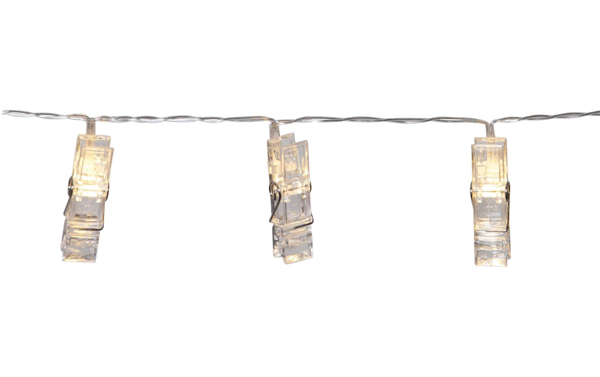 Star Trading Lichterkette Clippy – 1,35 m – 10 LEDs – Mehrfarbig – Batteriebetrieb – Timer – Transparent