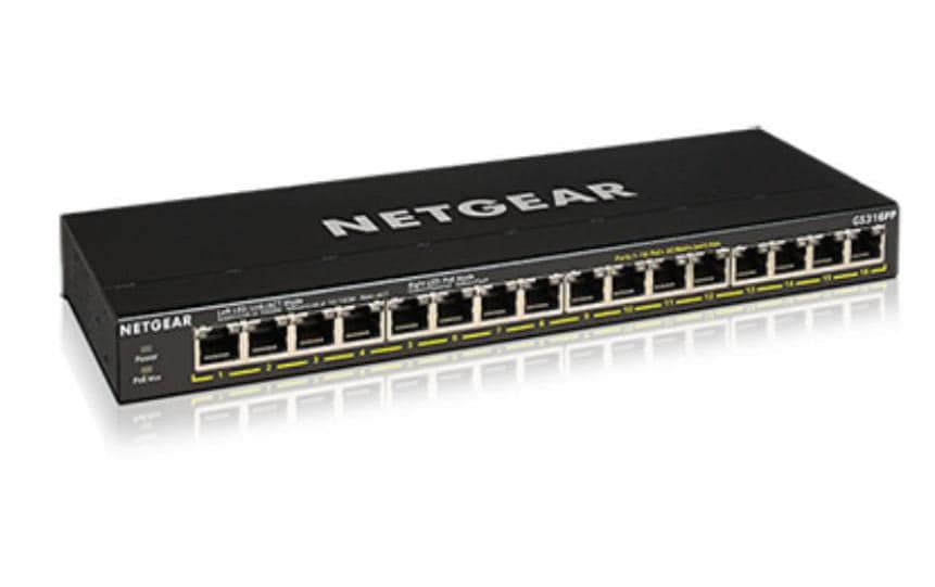 NETGEAR GS316PP – Unmanaged Switch – 16× 1G, PoE+, PoE-Budget 183 W, Desktop