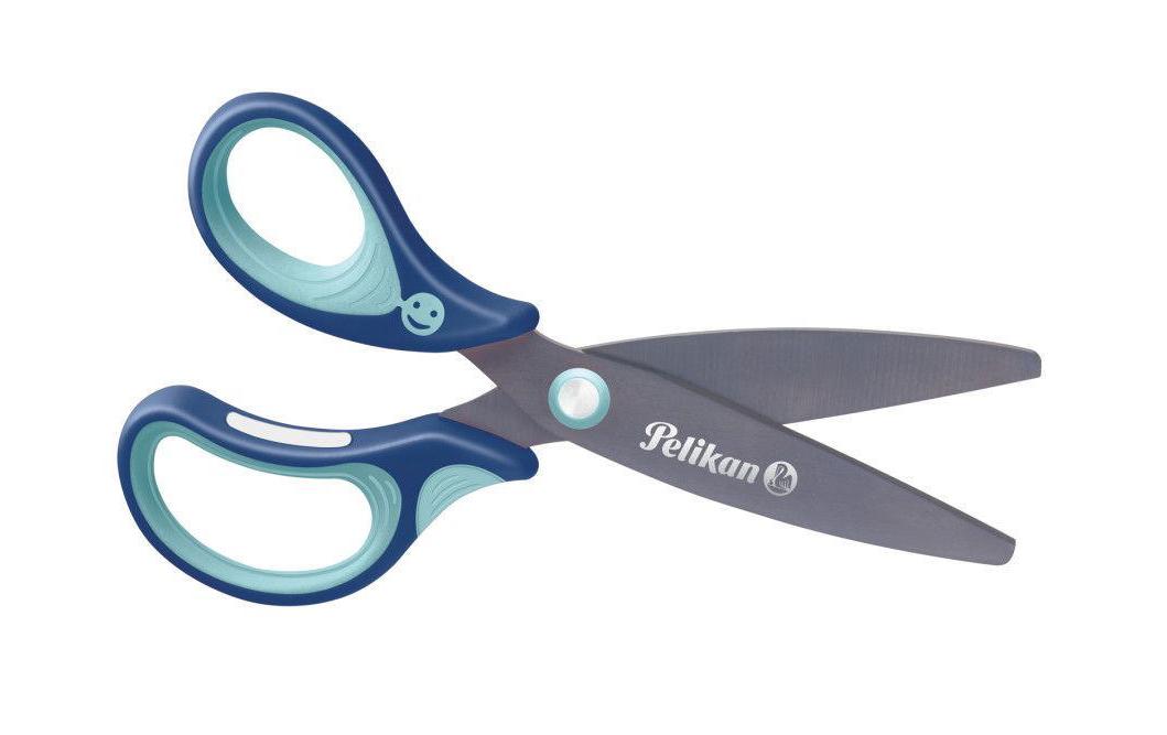 Pelikan Griffix Kinderschere, abgerundet, für Linkshänder – Titannitrid-beschichtet, ergonomischer Griff, Blau