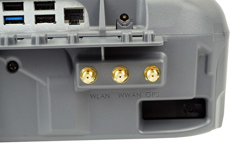 Gamber-Johnson Fahrzeug-Dock für Getac F110 (6. Gen.) – VESA 75×75 mm, SMA-Antenne – Schwarz/Grau