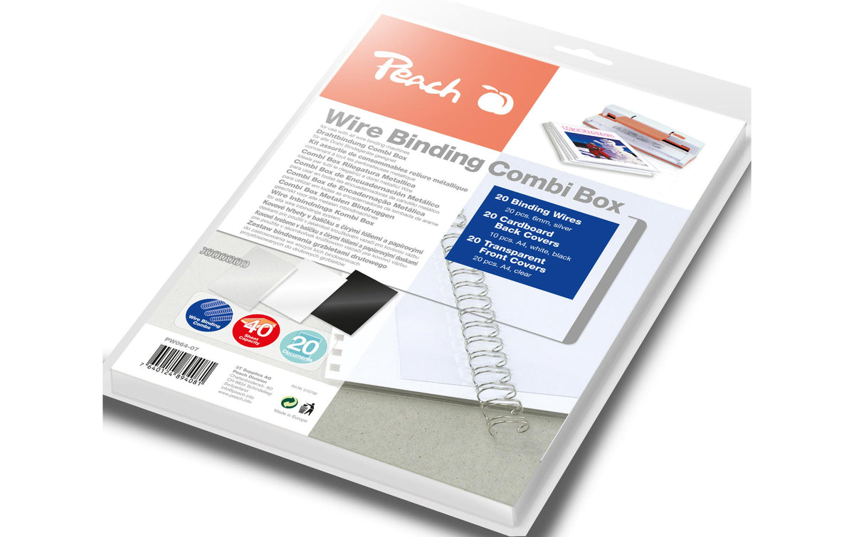Peach Drahtbinderücken – A4 – 3:1 – Ø 6 mm – bis 45 Blatt, silber – 20 Stk.