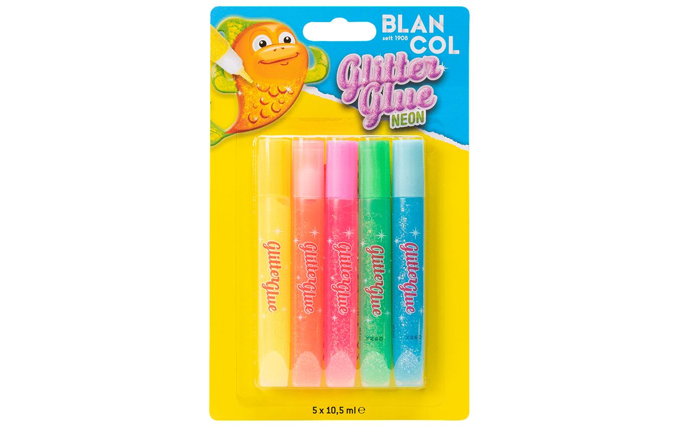BLANCOL Glitzerkleber Neon – sortiert, 5 × 10,5 ml, für Karton, Papier