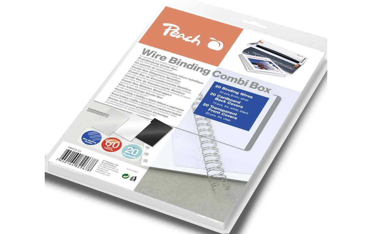 Peach Drahtbinderücken – A4 – Ø 8 mm – bis 60 Blatt, silber