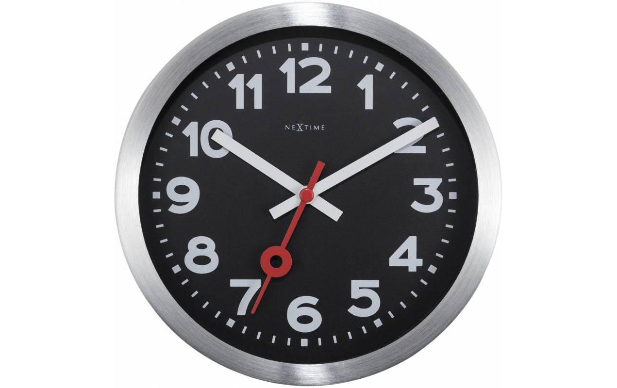 NeXtime Station Wanduhr – Analog, Ø 35 cm, Schwarz, Aluminium