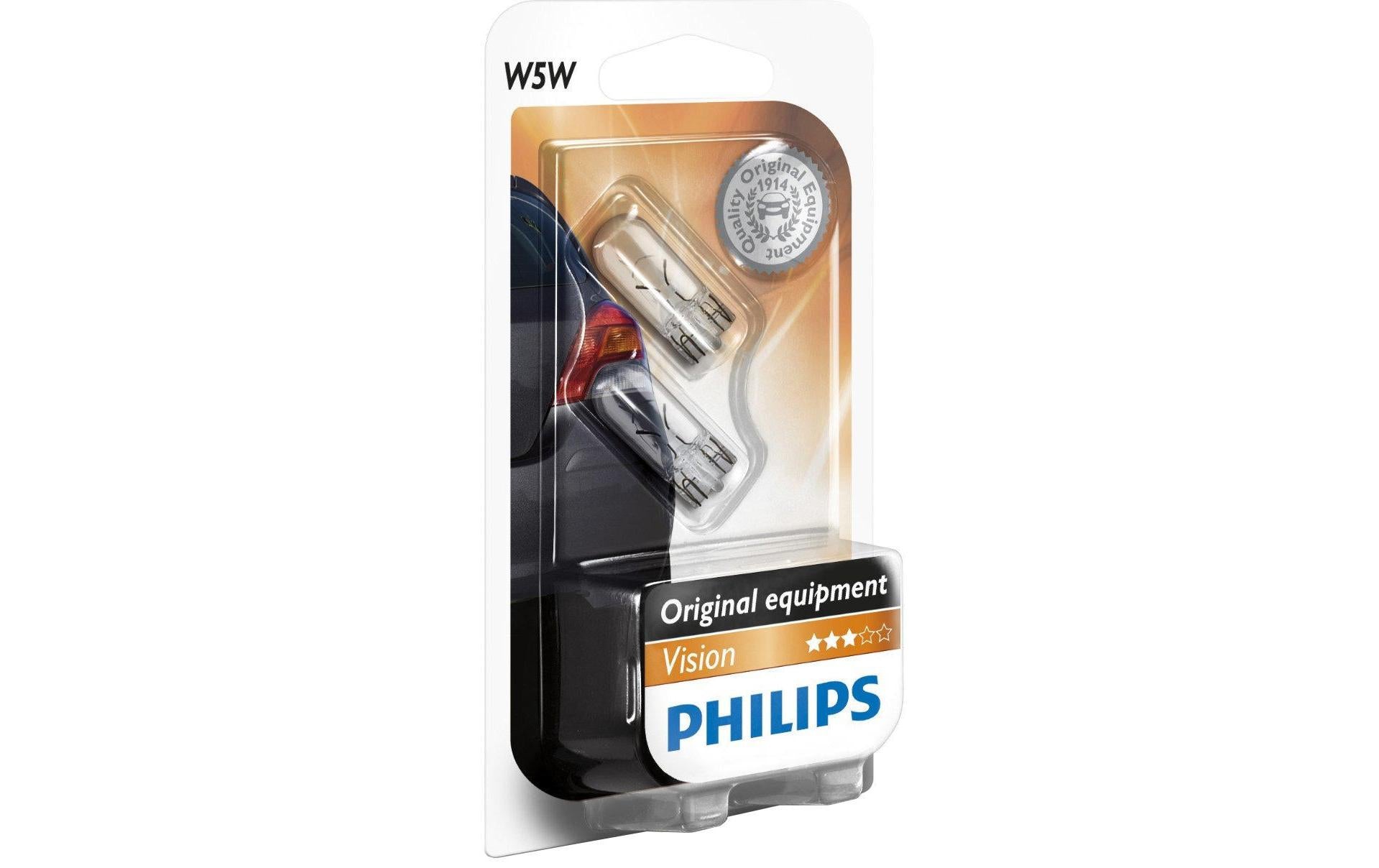 Philips Halogen-Leuchtmittel W5W (W2,1×D9,5) – 50 lm, 5 W, 12 V