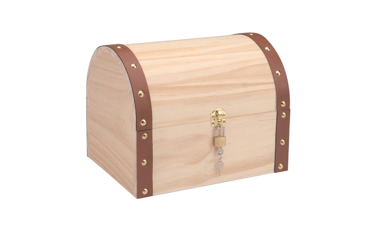 GLOREX Schatzkiste, Kiefer, Beige, 27 × 20 × 18 cm, mit Sicherheitsschloss, FSC, 62003350