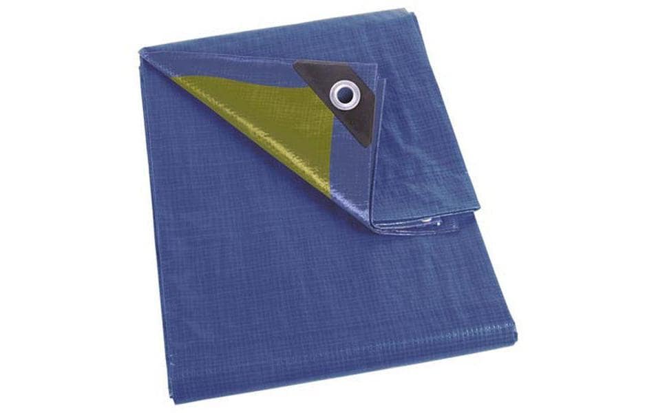 Perel Abdeckplane – 4 m × 6 m, Plane, 110 g/m², Blau/Khaki, wasserfest, Ösen