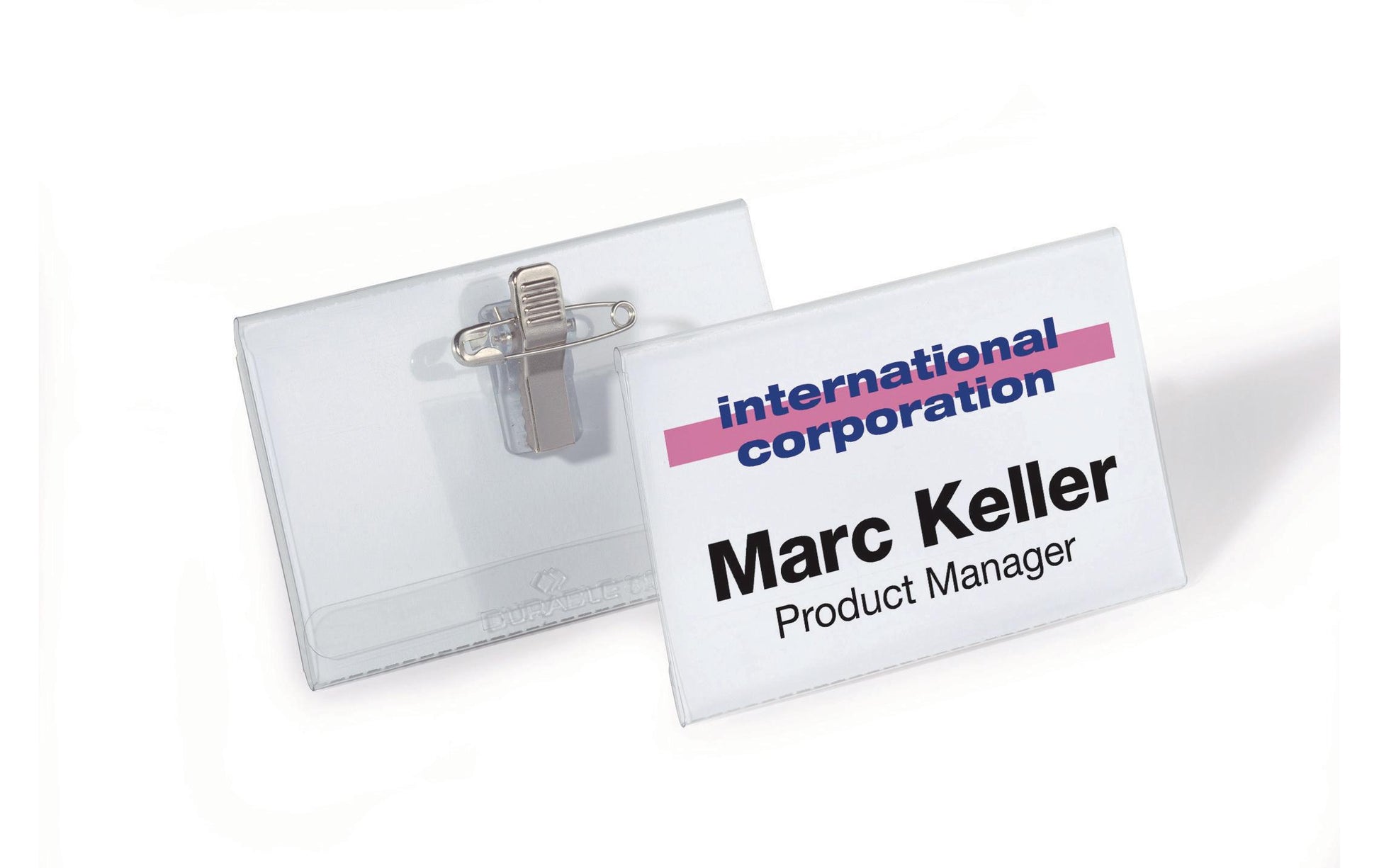 Durable Namensschild – 40 × 75 mm, transparent, Kunststoff, mit Kombiklemme – 50 Stk