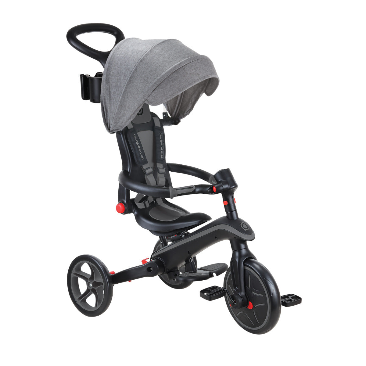 Globber Trike Explorer 4-in-1 Aufsitzlaufrad – faltbar, Push & Pedal, Pedal-Freilauf – ab 10 M. – schwarz/grau