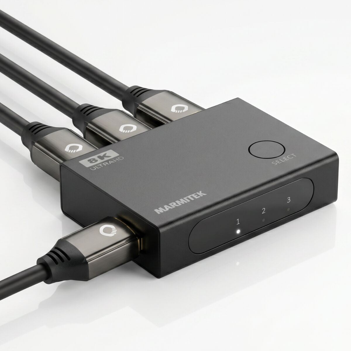 Marmitek Connect 730 – HDMI Switch, 3× HDMI In / 1× HDMI Out, 8K@60 Hz, HDMI 2.1, HDR, HDCP 2.3, Schwarz