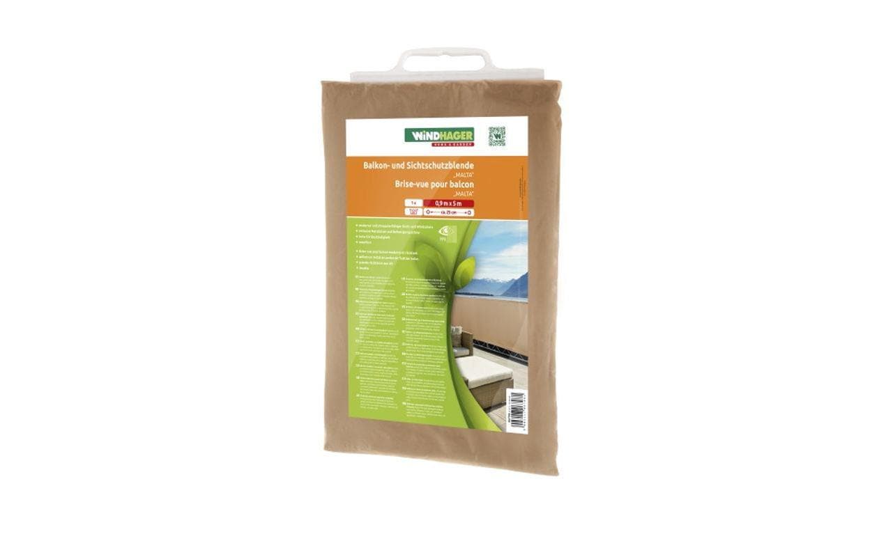 Windhager Balkonbespannung (Sichtschutz) 900 × 5000 mm – Polyester – Braun (mit Ösen, UV-stabil)