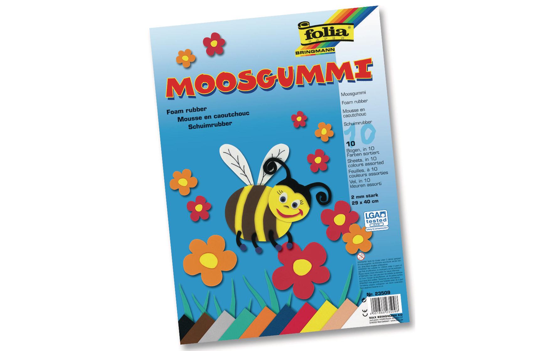 Folia Schaumstoffplatte, Moosgummi, Mehrfarbig, 29 × 40 cm, 2,0 mm, 10 Bogen, Art. 23509
