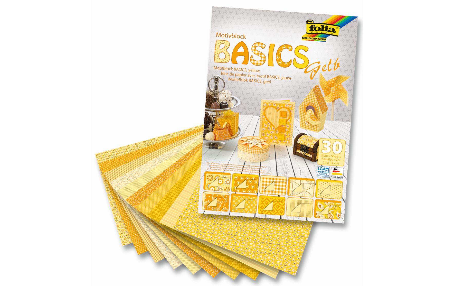 Folia Designpapierblock Basic 46149 – Gelb – 30 Blätter