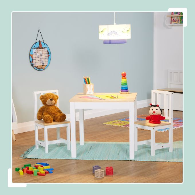 Relaxdays Kinderstuhl – 57 × 57 × 51,5 cm, quadratisch – MDF & Kiefernholz – natur/weiss – mit 2 Stühlen