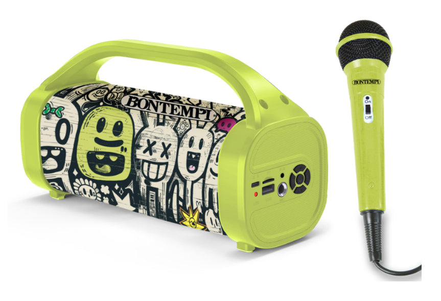 Bontempi Spielzeug-Karaoke-Set – 80 W, Akku (Lithium), USB, Lichteffekte, inkl. Mikrofon – 2 Stück – ab 5 J.