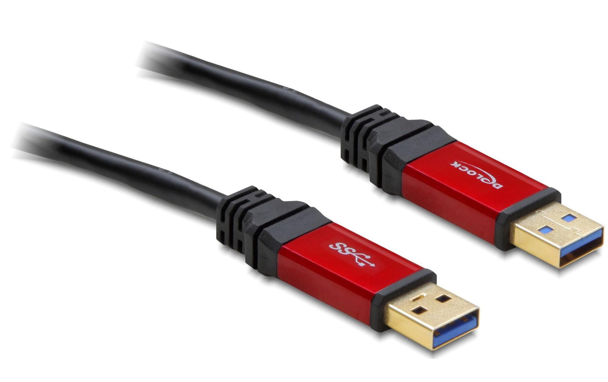 DeLOCK USB-A auf USB-A Kabel – USB 3.2 Gen 1 (5 Gbit/s) – 5 m – Goldstecker – Schwarz