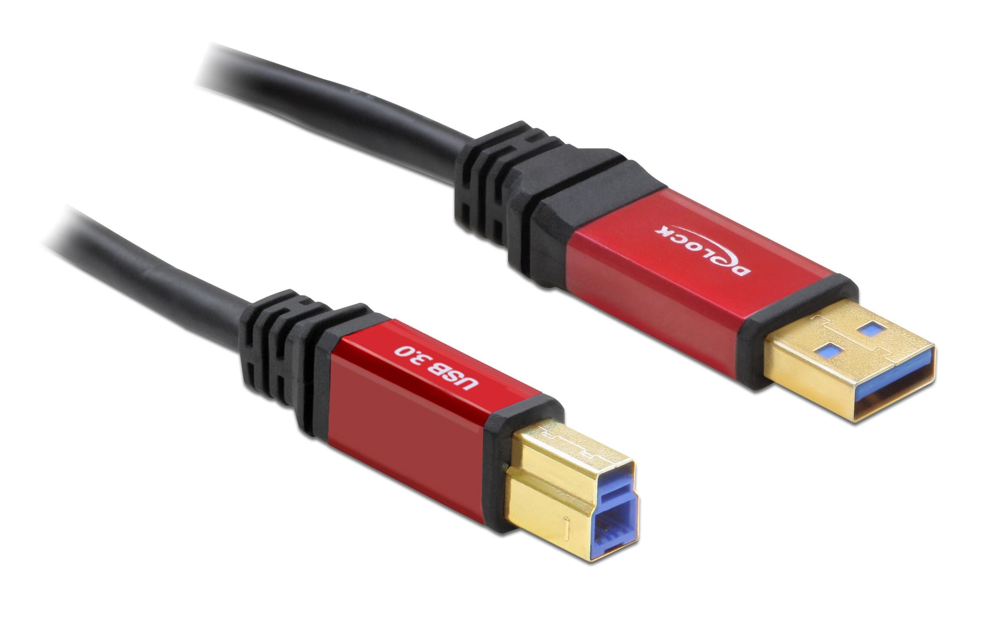 DeLOCK USB-A auf USB-B Kabel – USB 3.2 Gen 1 (5 Gbit/s) – 3 m – Goldstecker – Schwarz