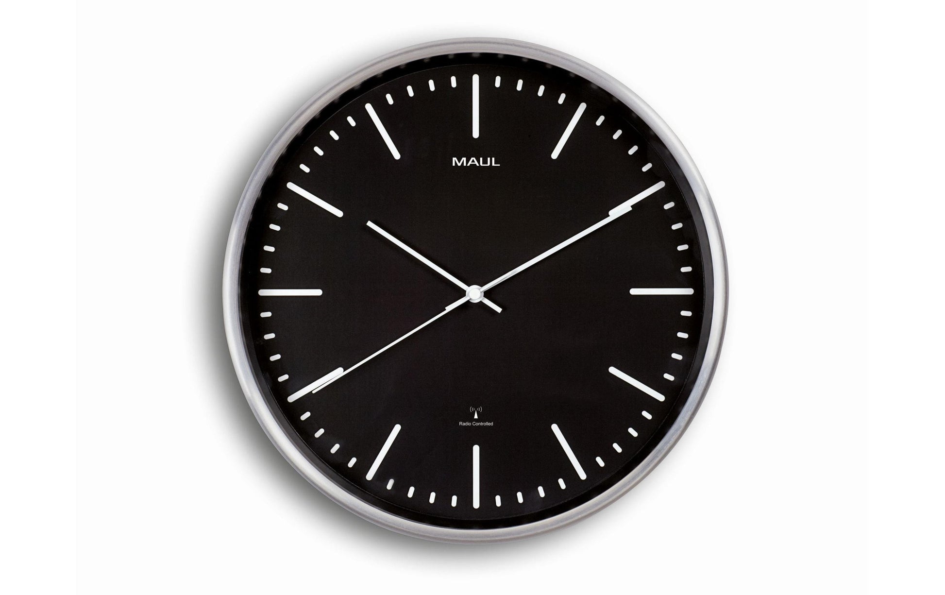 MAUL Wanduhr fly – Funk – Ø 30,5 cm, schwarz, Aluminium