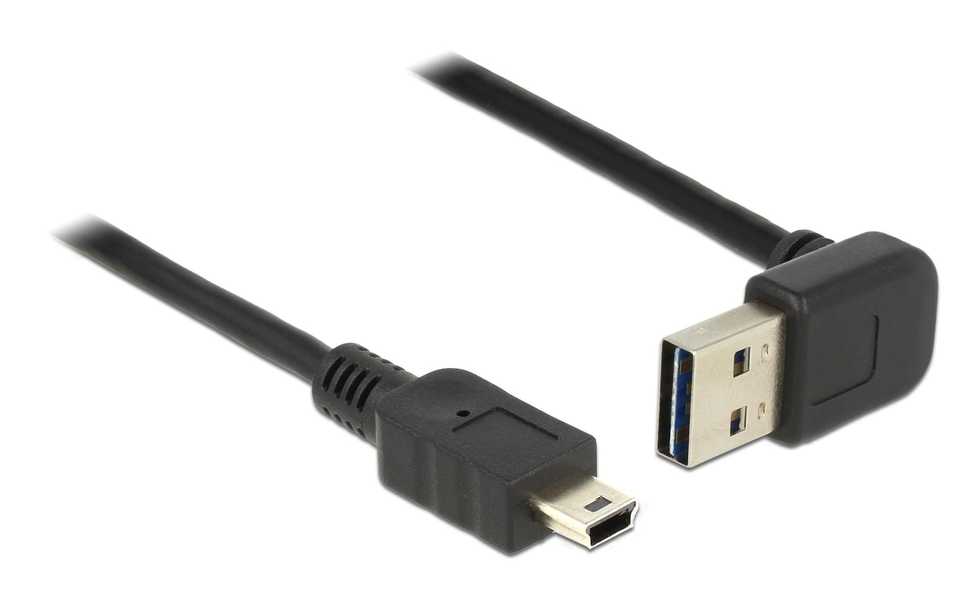 DeLOCK USB-A auf Mini-USB-B Kabel – USB 2.0 (480 Mbit/s) – 0,5 m – Abgewinkelt, Goldstecker – Schwarz