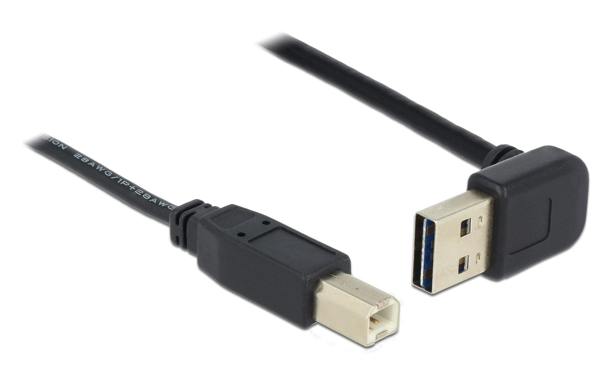 DeLOCK USB-A auf USB-B Kabel – USB 2.0 (480 Mbit/s) – 5 m – Abgewinkelt, Goldstecker – Schwarz