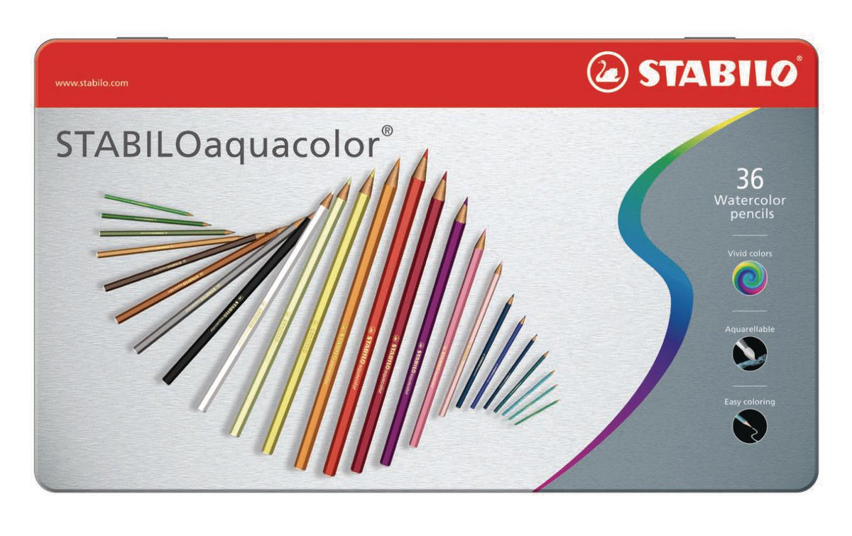 STABILO aquacolor Aquarellfarbstifte – 36 Farben, Metalletui