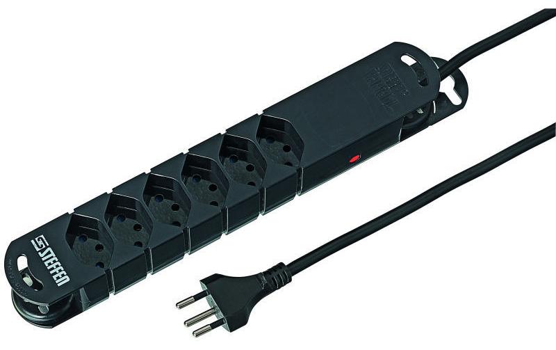 Steffen STEBA VARIABL Steckdosenleiste, 6×T13, ohne Schalter, 3 m, Kinderschutz, Magnet – Schwarz