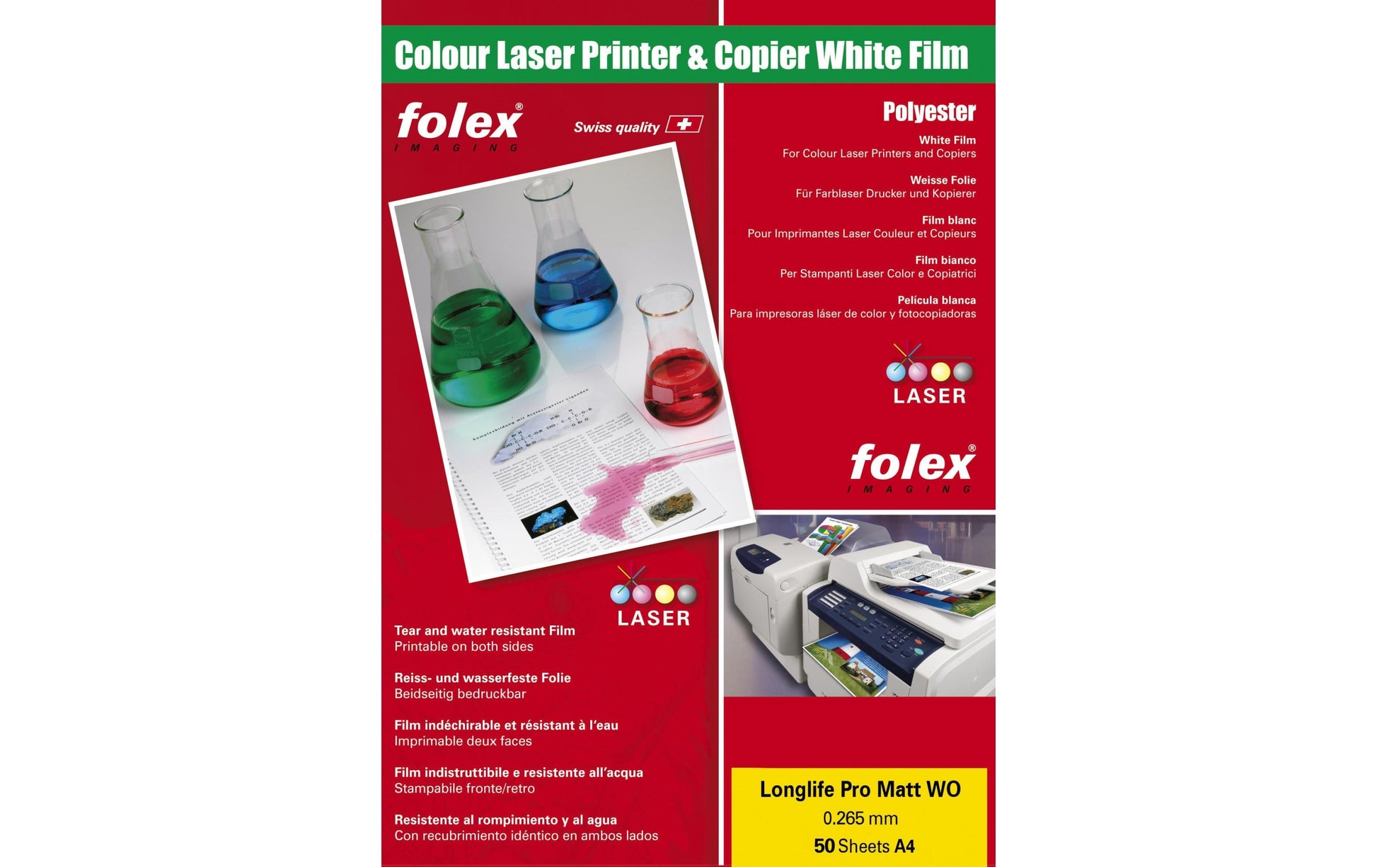 Folex Spezialfolie – für Laserdrucker, A4, 50 Blatt