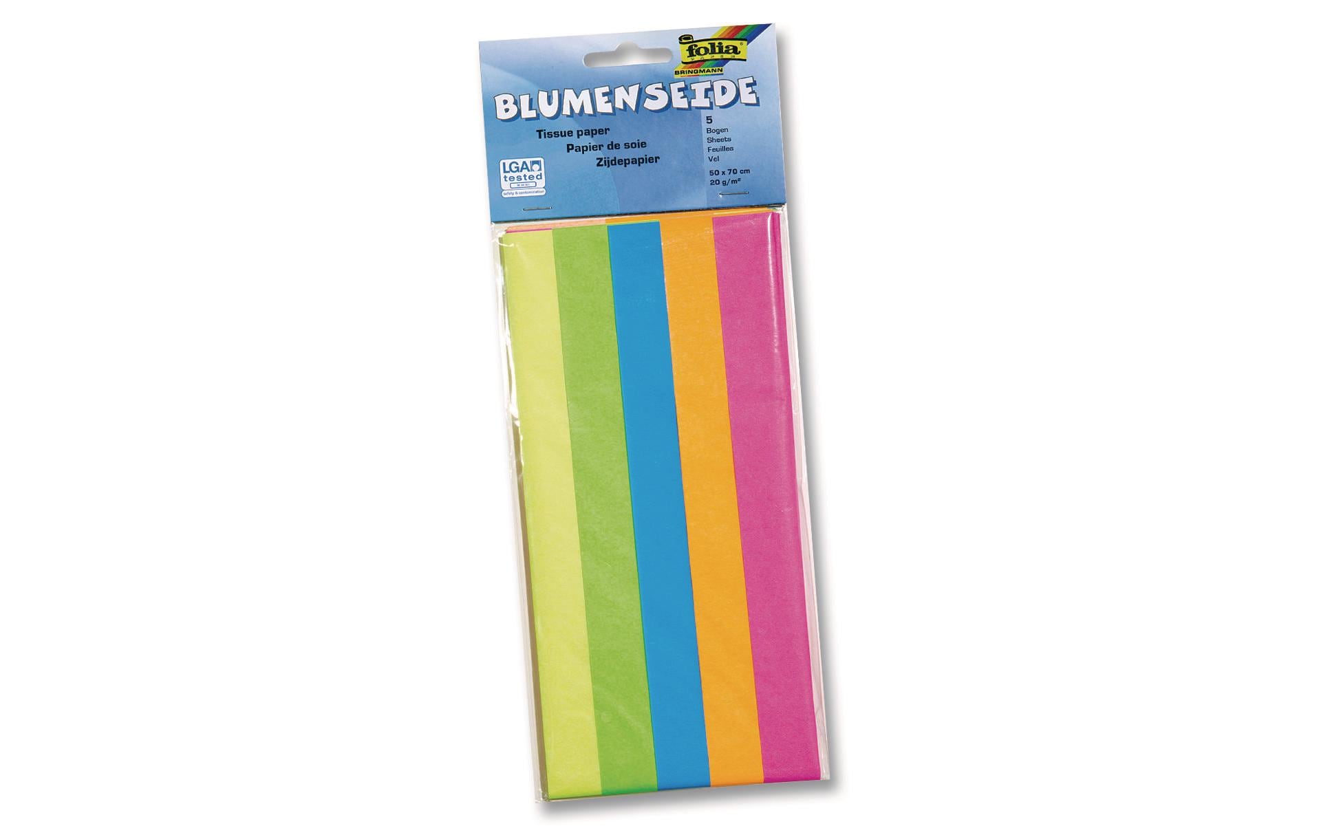 Folia Seidenpapier – 12,5 × 25 cm, Neon Mix, 20 g/m² – 5 Blatt