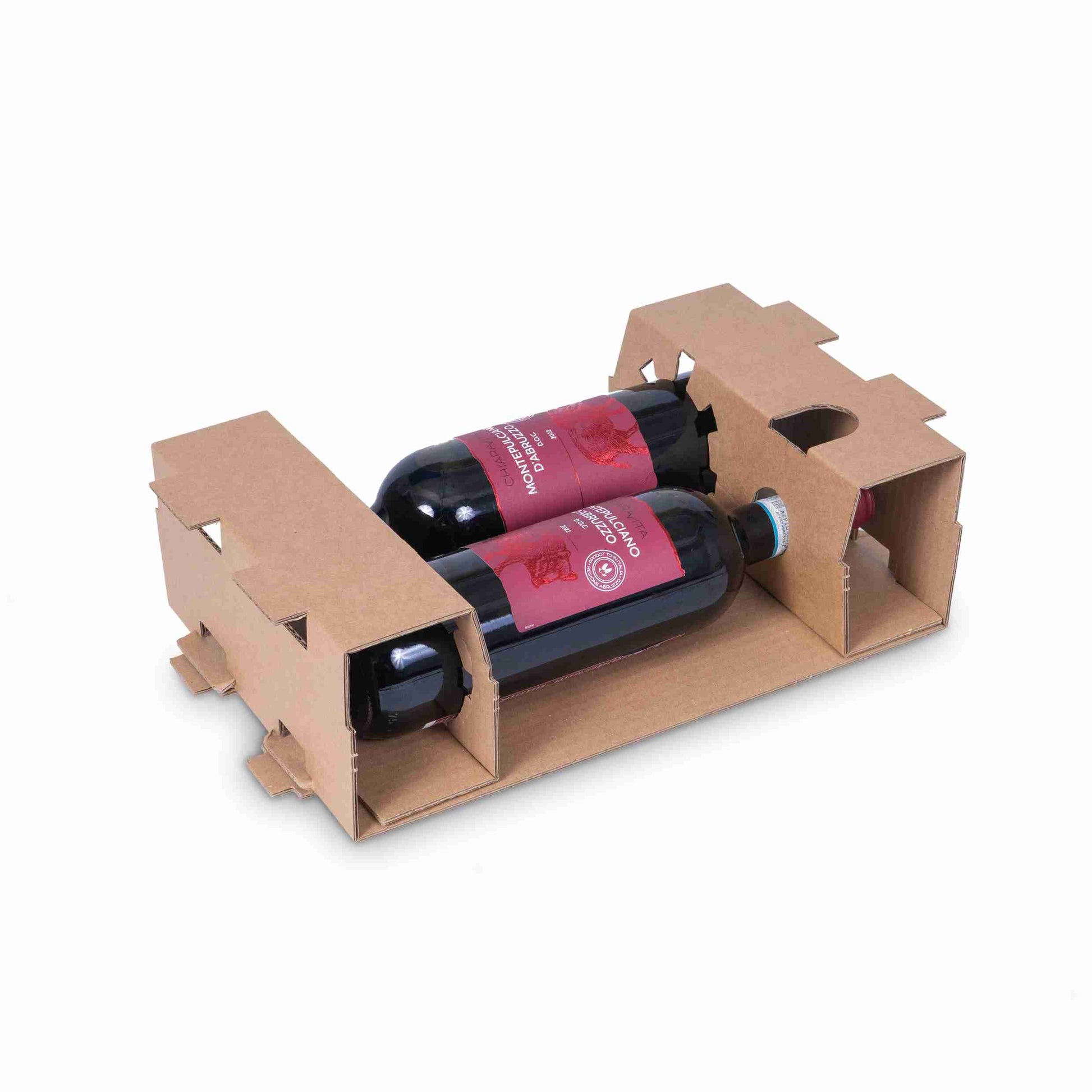 Model Einlagekarton – 222 × 1'001 mm – Karton – braun – für 2 Flaschen (H bis 324 mm, Ø 85 mm) – 1 Stk., ab 20 Stk.