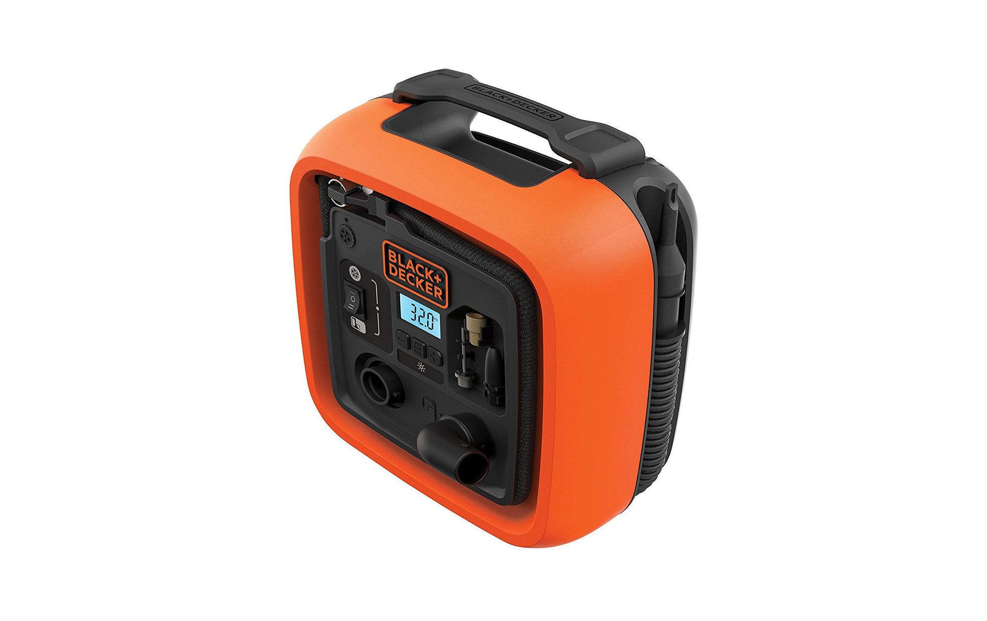 Black & Decker BLACK+DECKER ASI400 Kompressor – 12 V – 11 bar, 160 l/min – Integriertes Druckmessgerät, inkl. Ventiladapter