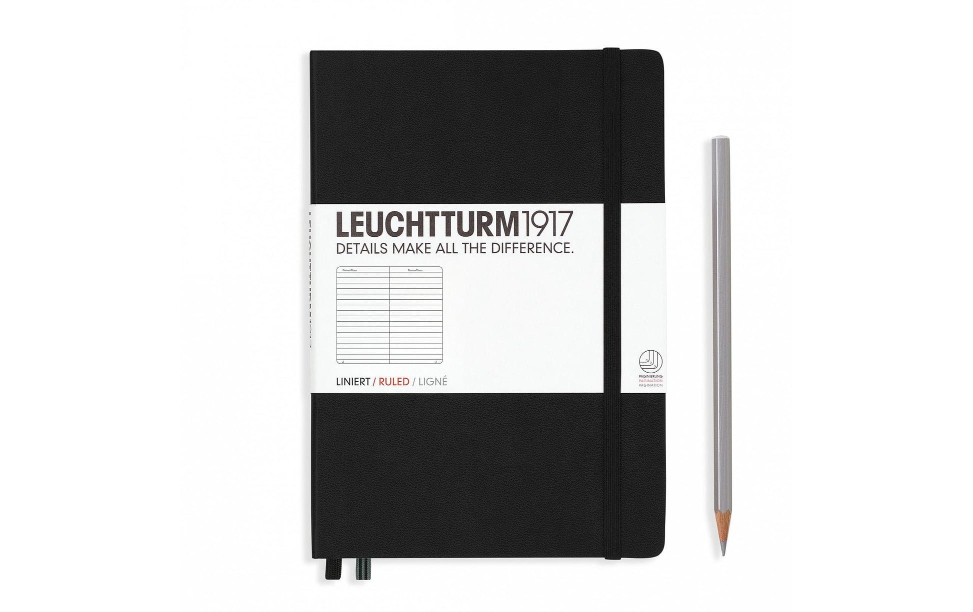 Leuchtturm Notizbuch – A5 – liniert 5 mm – 249 Seiten – 80 g/m² – Hardcover, 2 Lesezeichen, schwarz
