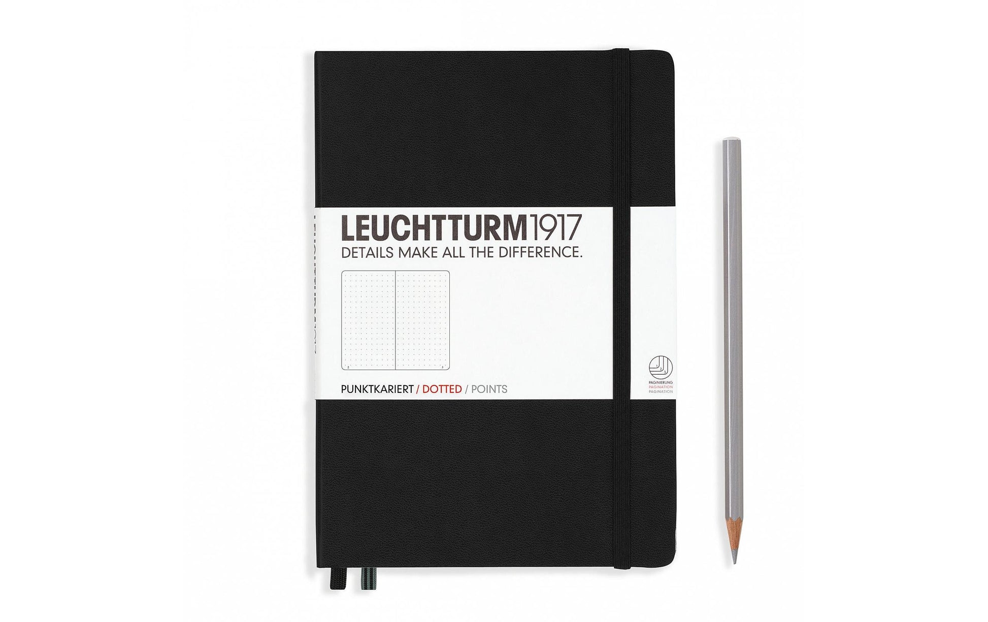 Leuchtturm Notizbuch – A5 – punktiert 5 mm – 249 Seiten – 80 g/m² – Hardcover, 2 Lesezeichen, schwarz