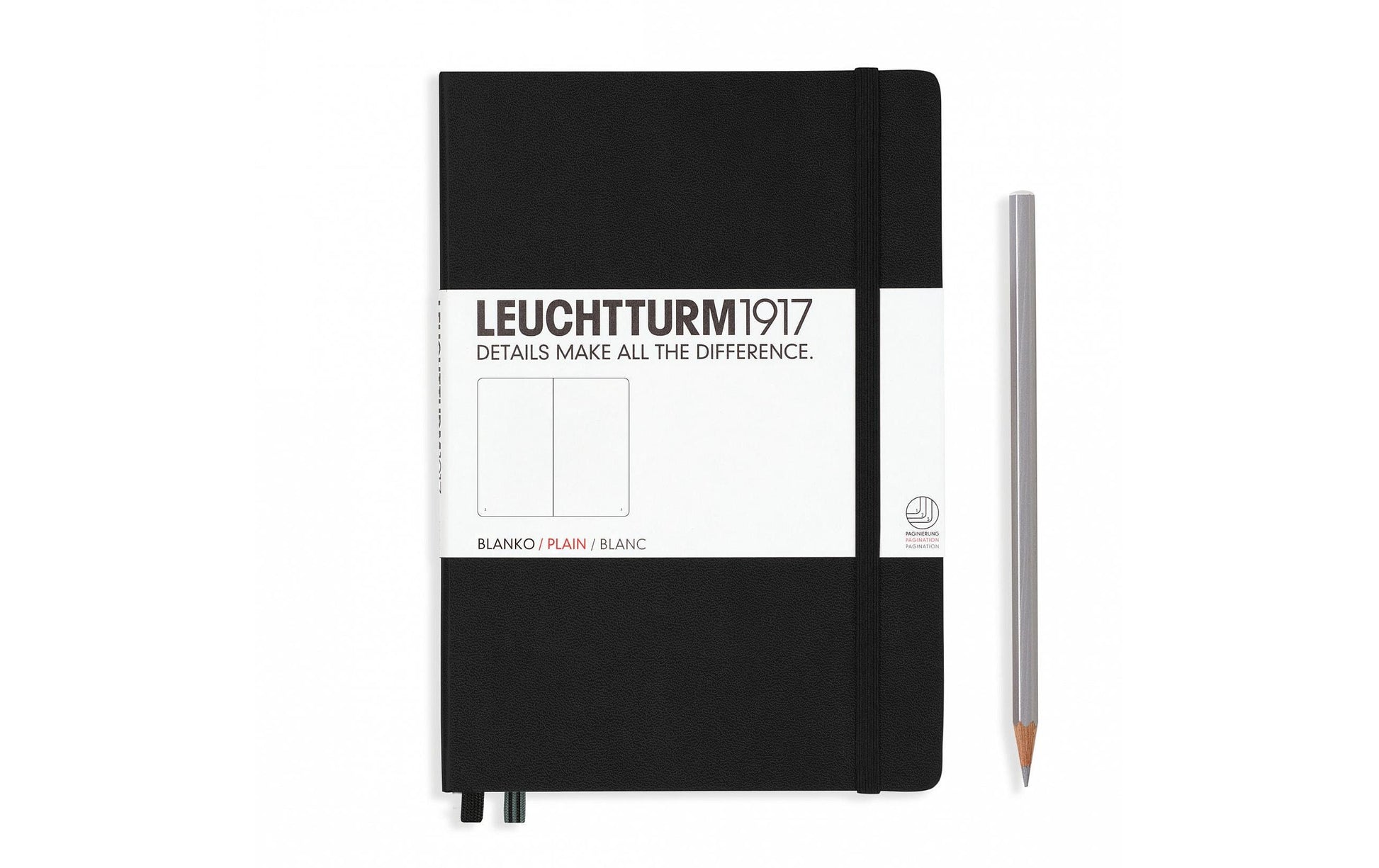 Leuchtturm Notizbuch – A5 – blanko – 249 Seiten – 80 g/m² – Hardcover, 2 Lesezeichen, schwarz