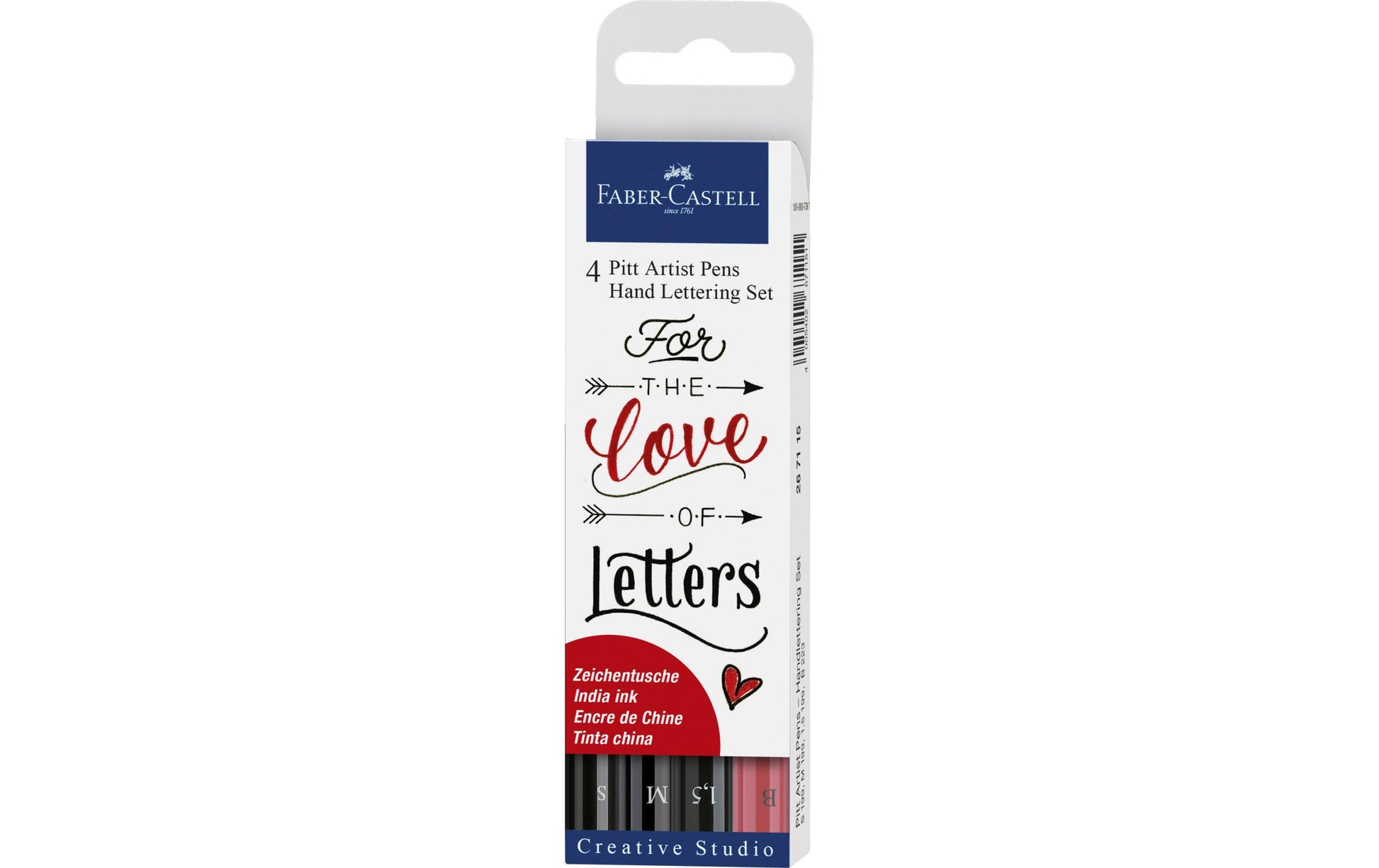 Faber-Castell Tuschestift Pitt Artist Pen Lettering, Strichbreite 0,3–1,5 mm, wasserfest, 4 Stk.