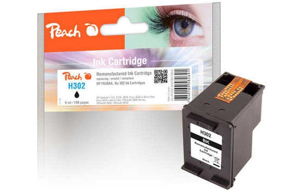 Peach 302 Schwarz Tintenpatrone (Kompatibel) – 215 Seiten – für HP DeskJet/Envy/OfficeJet – F6U66A