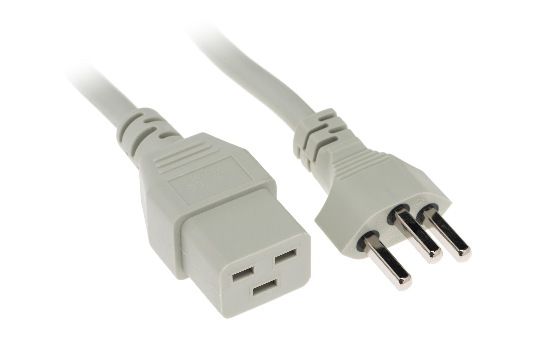 Diggelmann Netzkabel, T23 auf C19, 1 m, Grau, angespritzt