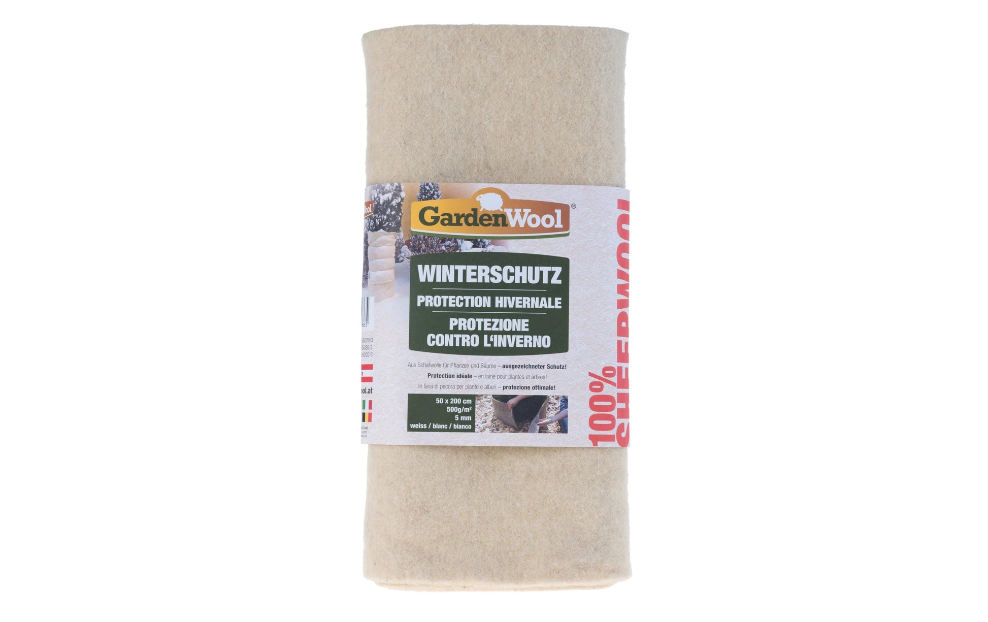 GardenWool Winterschutzmatte – 200 × 50 × 0,5 cm, Schafwolle, Naturweiss, 500 g/m²