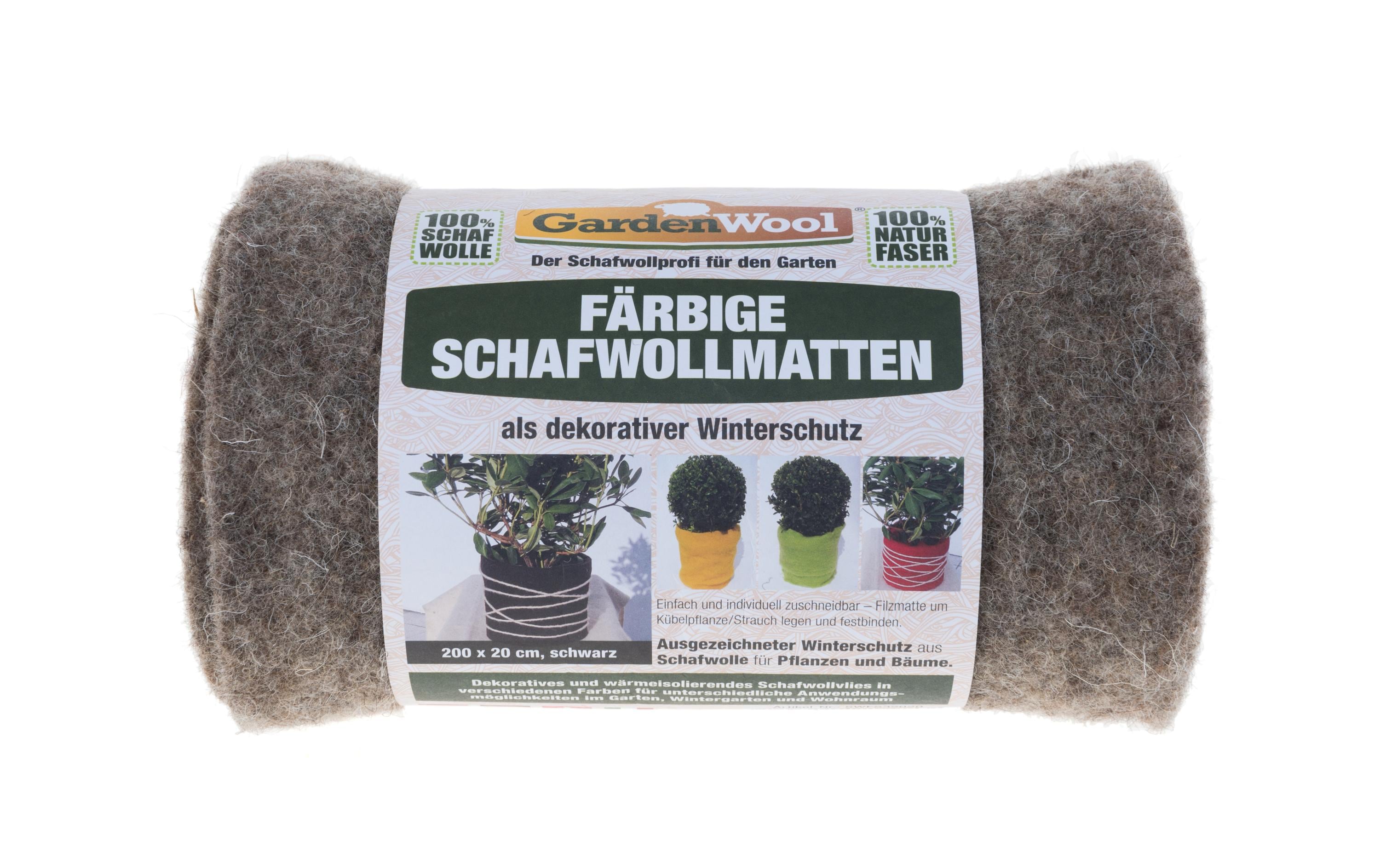 Gardenwool Winterschutzmatte – 200 × 0,5 × 20 cm, Schafwolle, Schwarz, 300 g/m²