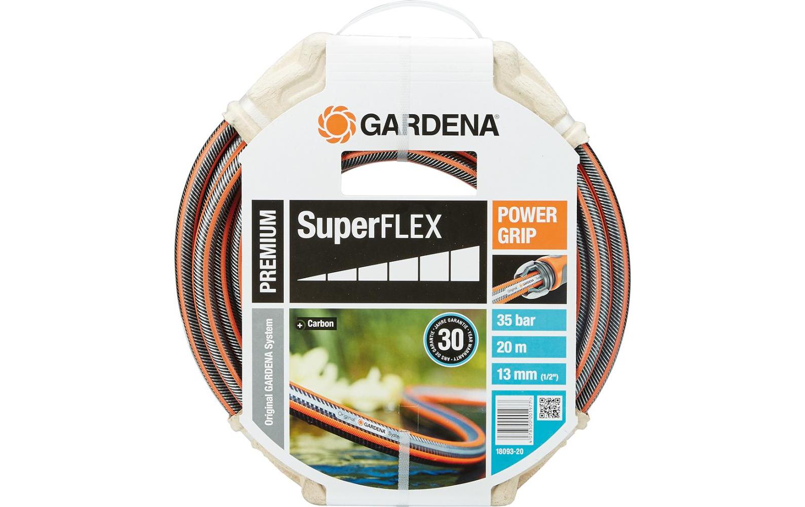 Gardena Gartenschlauch Premium SuperFLEX – 20 m, Ø 1,3 cm, bis 35 bar, schwarz/orange