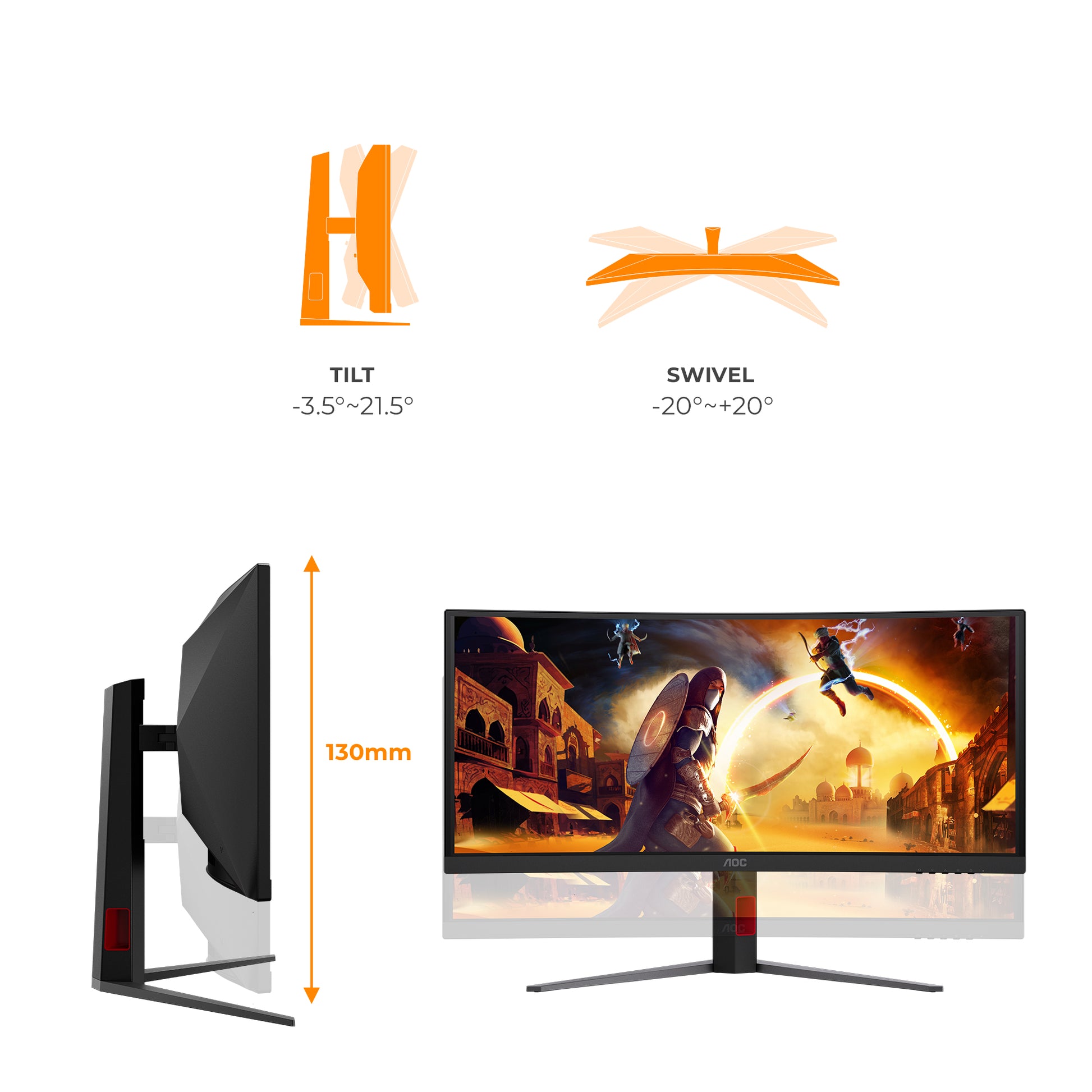 AOC CU34G4ZCA – 34" Gebogener 1500R, 3440 × 1440 (UWQHD), VA, 250 Hz, USB-C 90 W, DisplayHDR 400