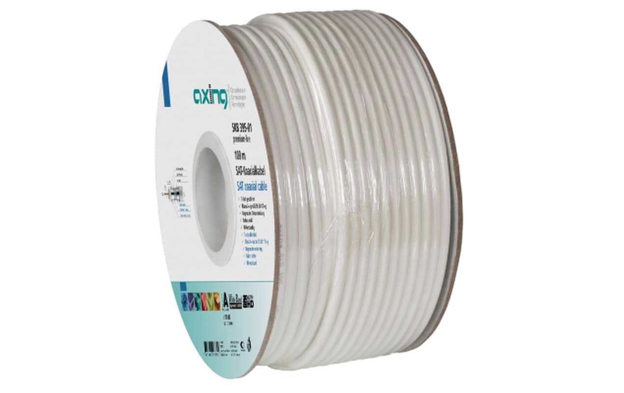 Axing SKB 395-01 – Koaxialkabel, Klasse A+, 100 m, Weiss, Ø 6,8 mm, PVC-Mantel, Brandschutzklasse Eca