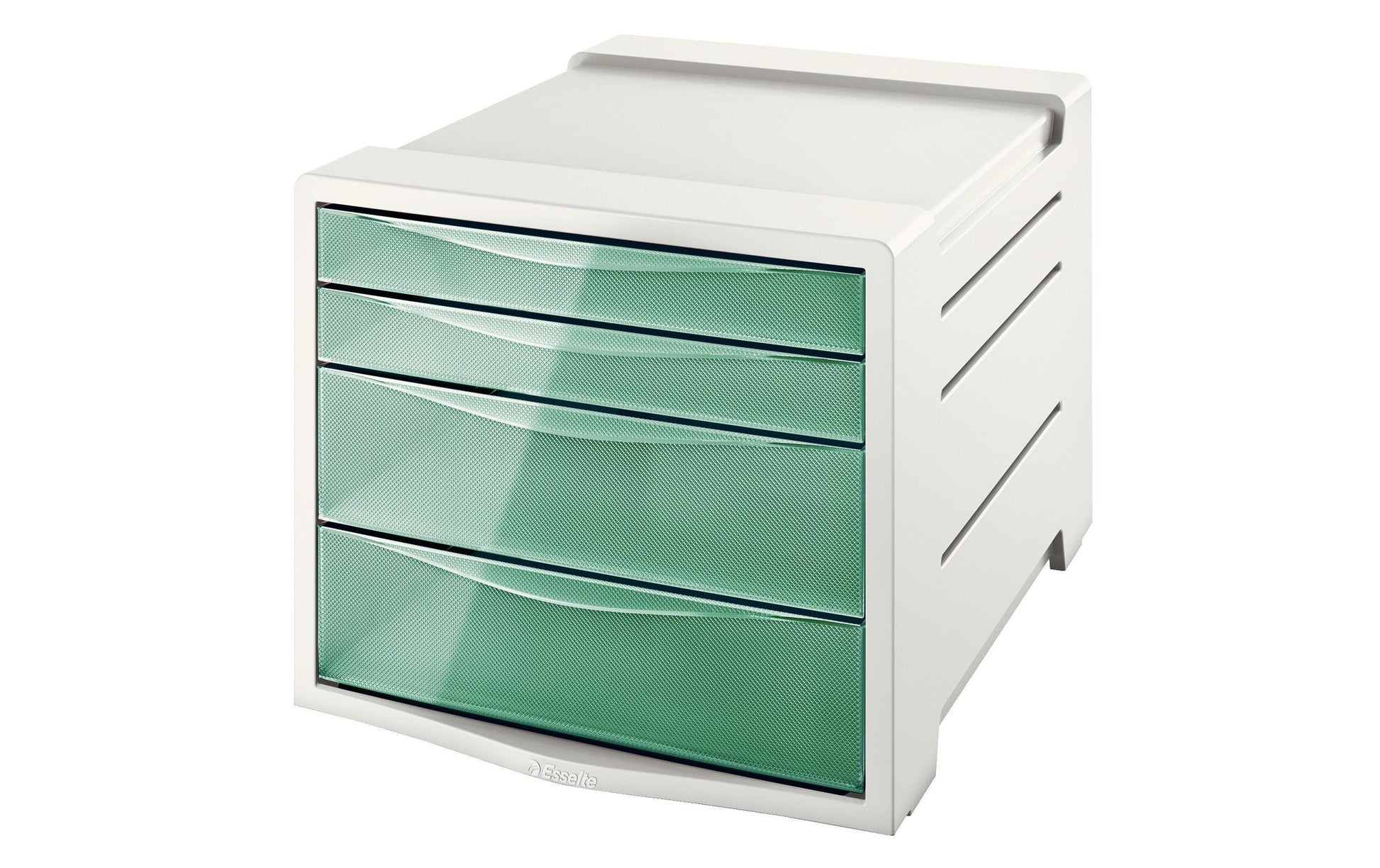 Esselte Schubladenelement – 4 Schubladen, weiss/grün, Polystyrol (PS), B 245 × H 365 × T 285 mm
