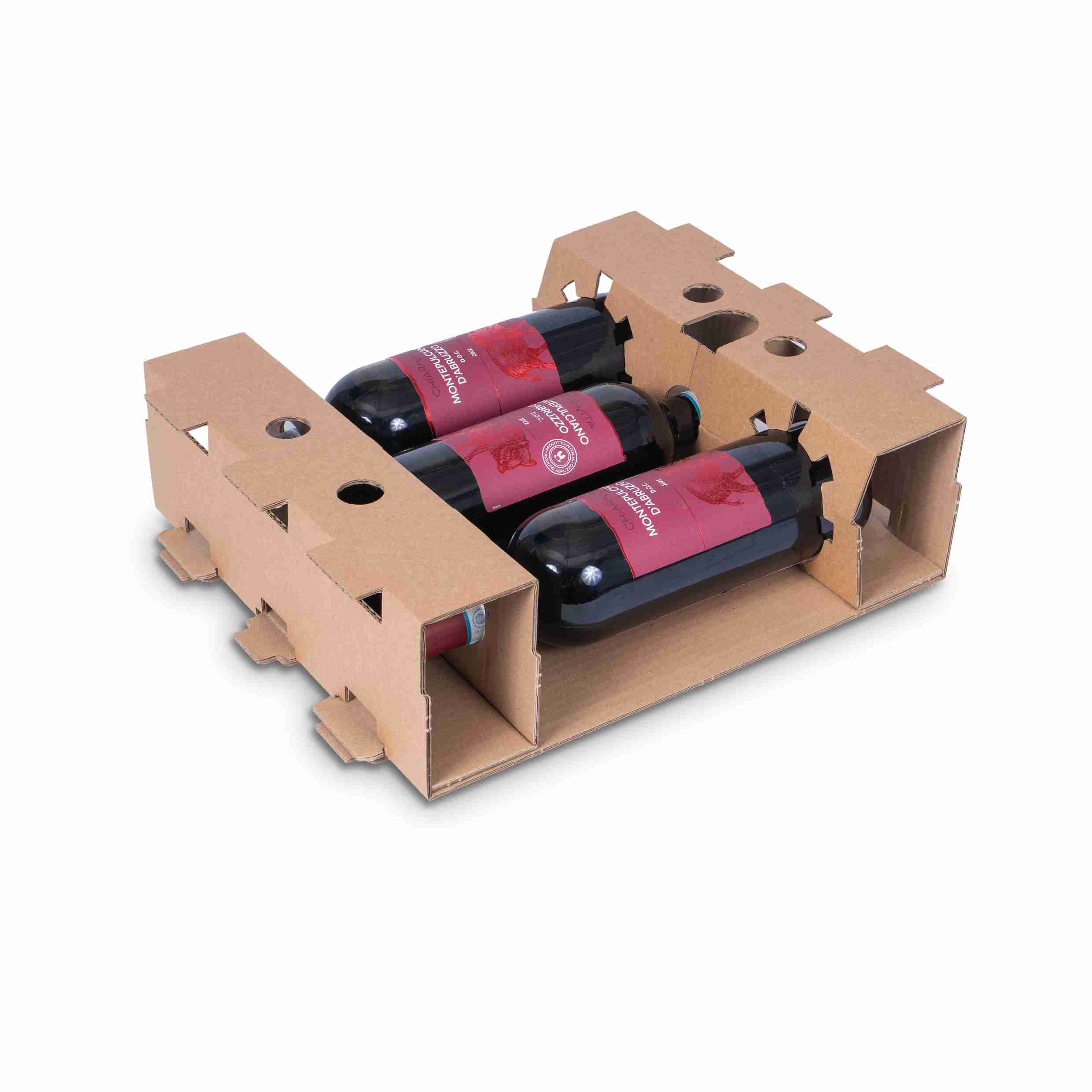 Model Einlagekarton – 316 × 1'001 mm – Karton – braun – für 3 × 0,75 l Flaschen (H ? 324 mm, Ø ? 85 mm) – 1 Stk., ab 20 Stk.