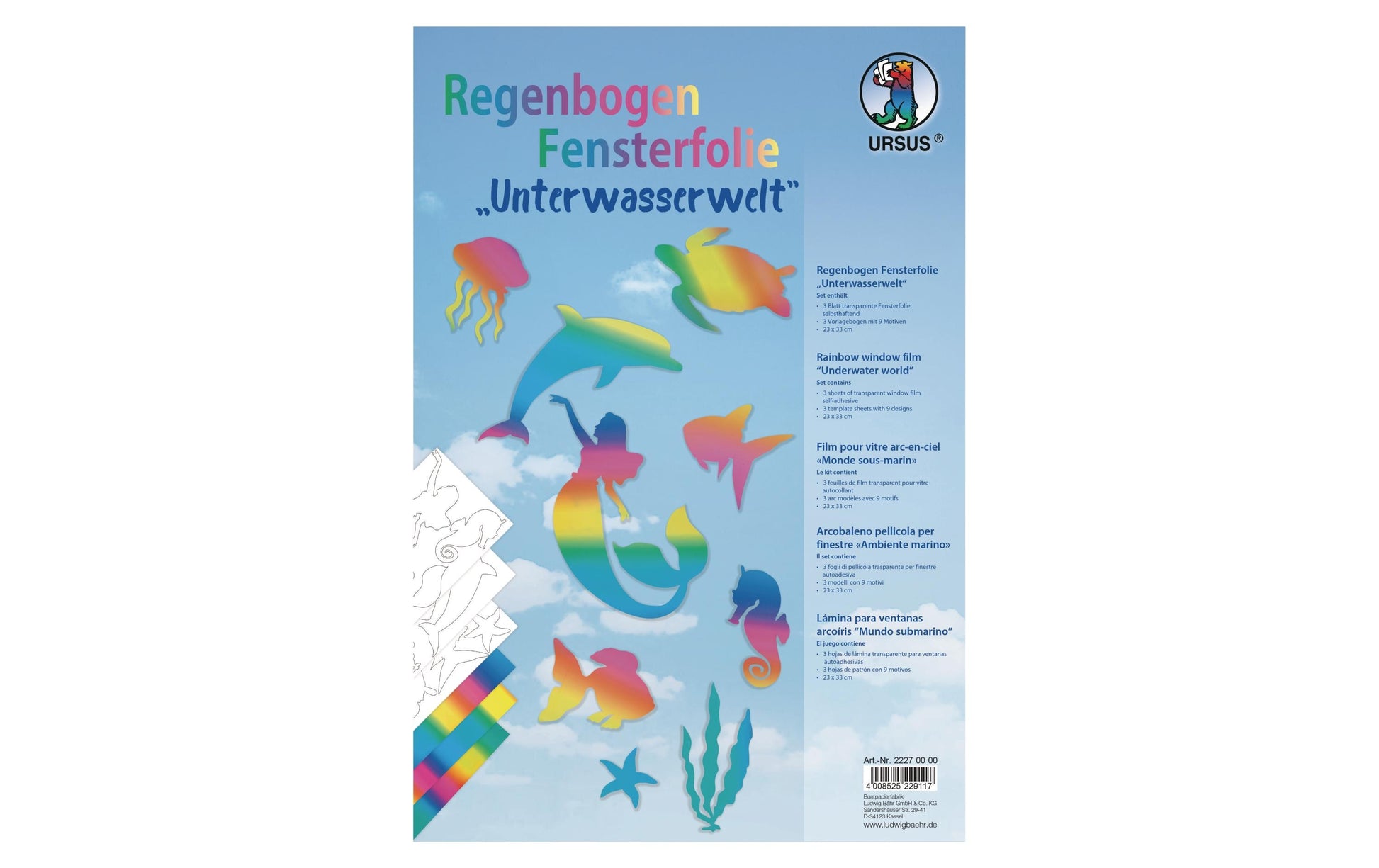 URSUS Fensterfolie – 23 × 33 cm, Regenbogen – 3 Blatt, selbstklebend
