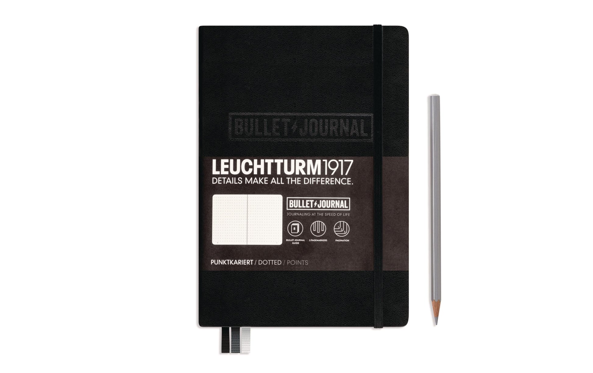 Leuchtturm Notizbuch – B5 – 121 Seiten – 80 g/m² – Softcover, Gummiband, abgerundete Ecken, schwarz