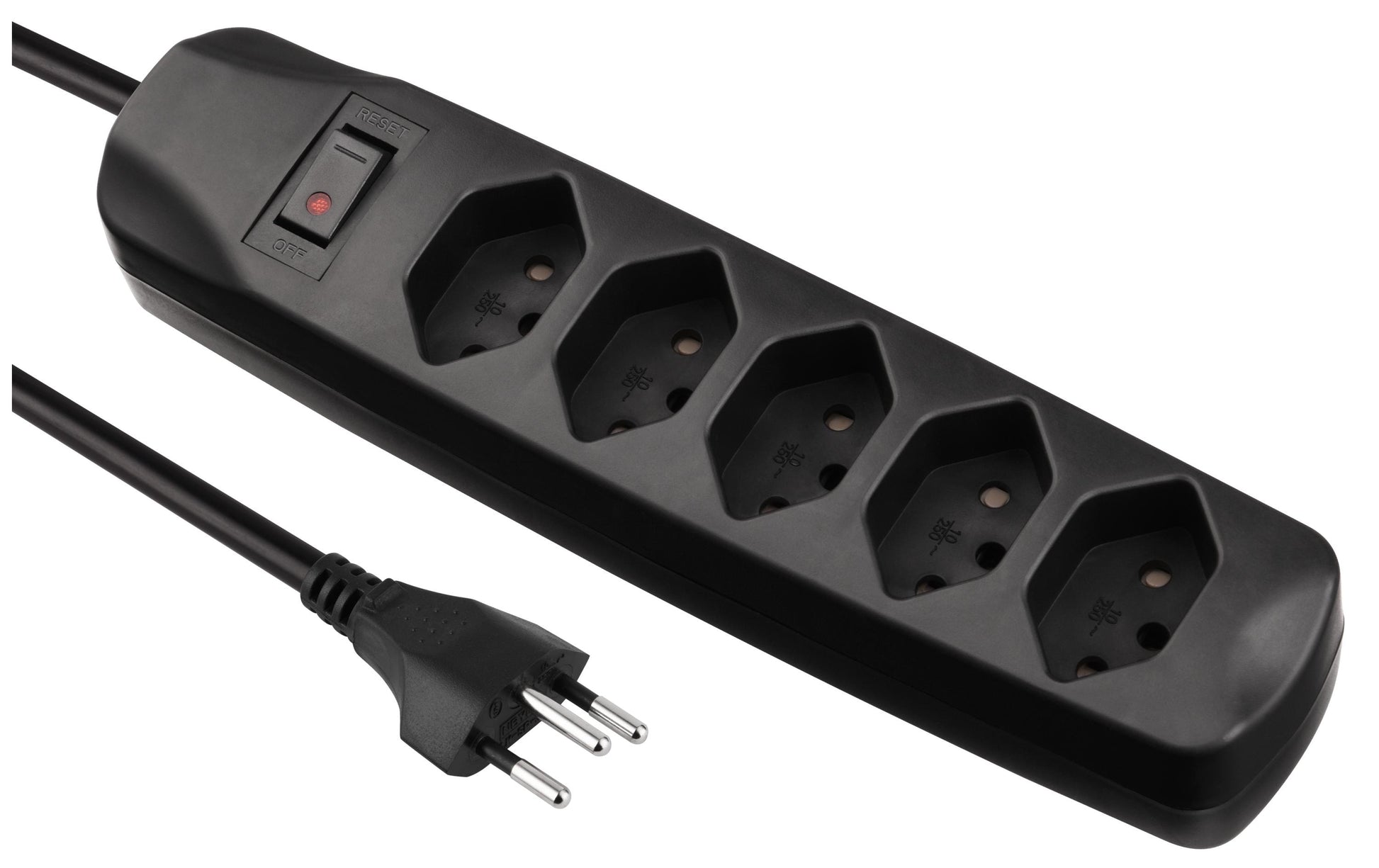 FURBER.power Standard Steckdosenleiste, 5×T13, mit Schalter, 1,5 m – Schwarz